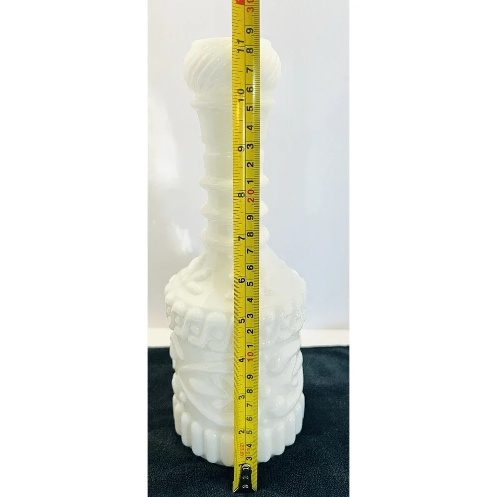 Vintage Jim Beam Milk Glass Decanter w Stopper | Scroll Grape Pattern